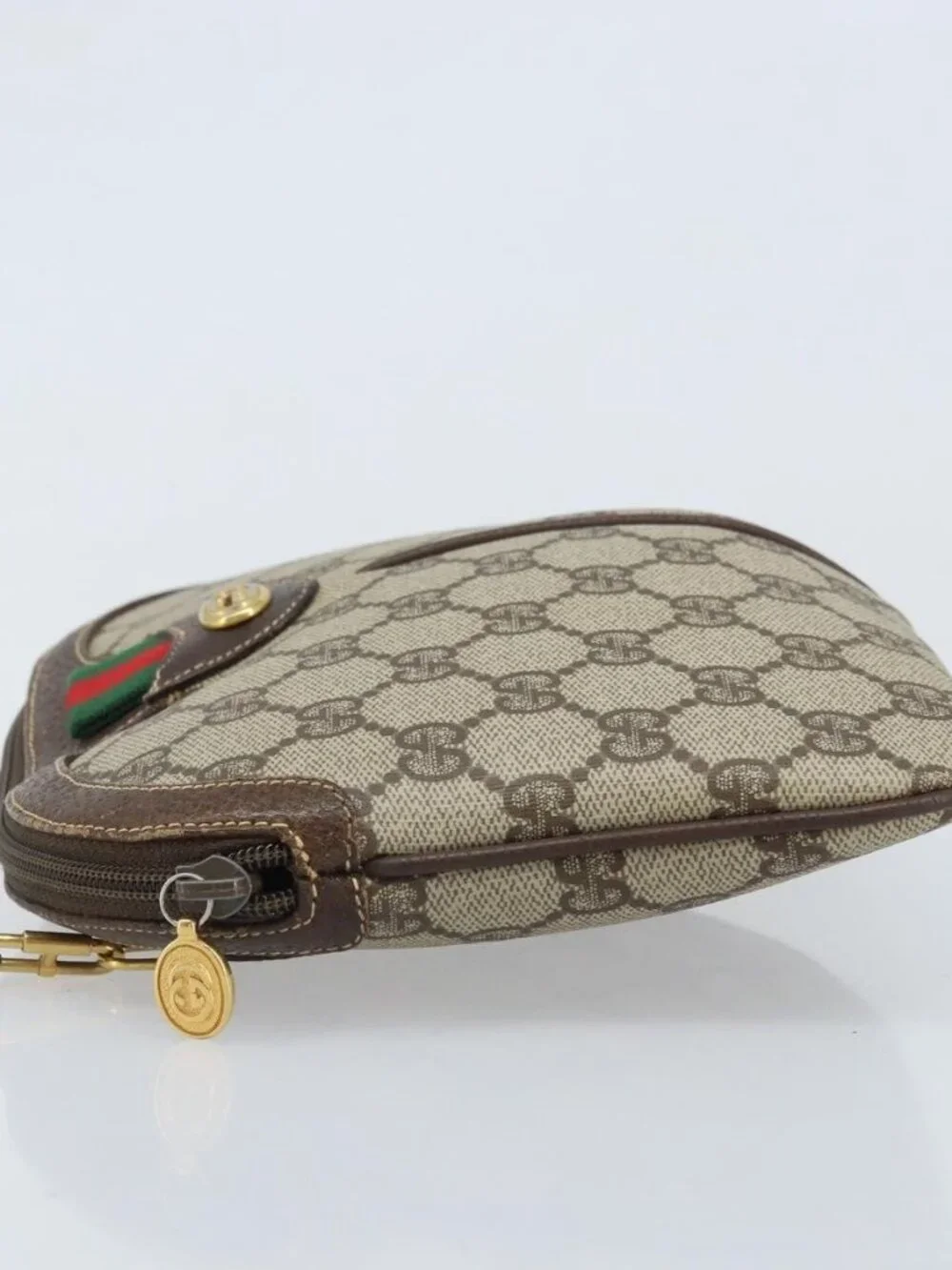 GUCCI GG Supreme Web Sherry Line Bag PVC Beige Gold 904 02 047 Auth ka3560